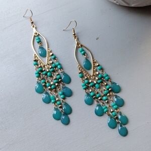 Gold and Turquoise Chandelier Earrings